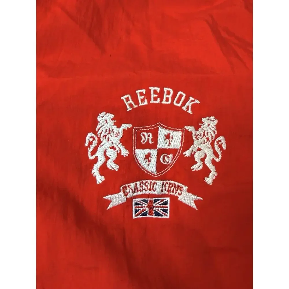 Reebok Classic Red Full Zip Classic Windbreaker With Crest And Hood Mens Small